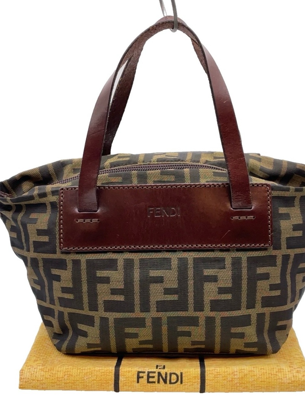 Fendi Brown Zucca Canvas Tote with Dark Brown Leather Handles